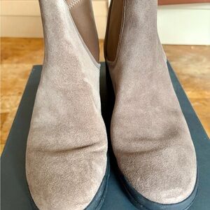 Brand new! Eileen Fisher Taupe Suede Ankle Boots - Stylish Slip-On Chelsea
